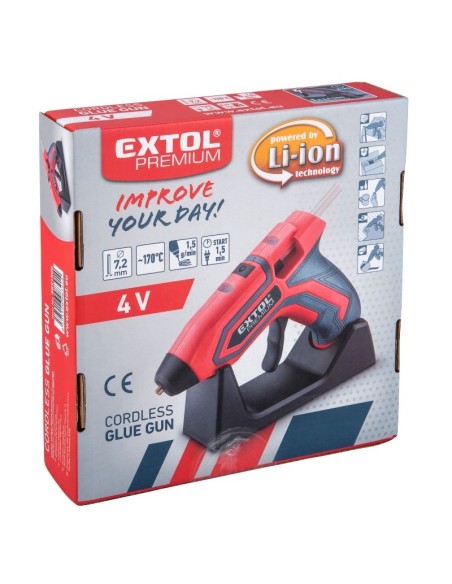 Pistol lipit, Extol Premium, cu topire la cald, 4 V Li-ion, 1500 mAh