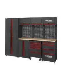 Set mobilier de atelier cu blat de lemn, Kraft&Dele, 700 kg, 10 sertare, 260 cm, KD5860