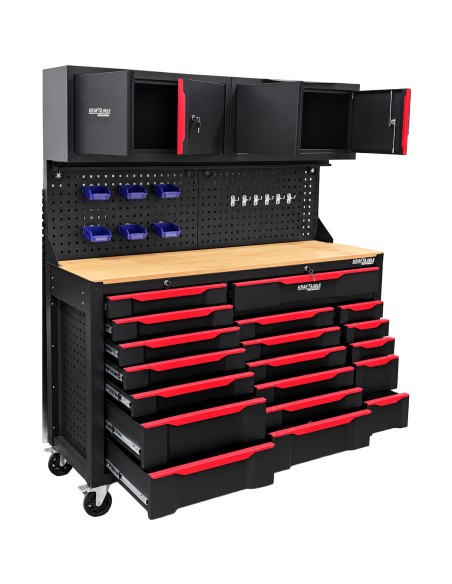 Set mobilier pentru atelier cu 19 sertare, Kraft&Dele, 6 roti, panouri perforate, KD5865