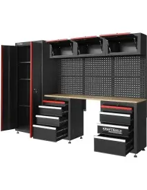 Set pentru atelier, Kraft&Dele, mobilier cu blat de lemn, 8 sertare, 260 cm, KD5861