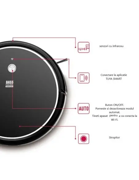 Aspirator robot cu mop, Bass Polska, telecomanda si Tuya Smart App