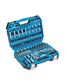 Trusa scule 112 buc, Hogert, chei cu soclu, combinate, surubelnite, mufe, biti, chei hexagonale, clichet din otel crom-vanadiu
