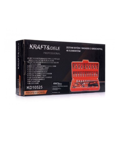 Trusa profesionala scule, Kraft&Dele KD10525, chei tubulare, 46 piese