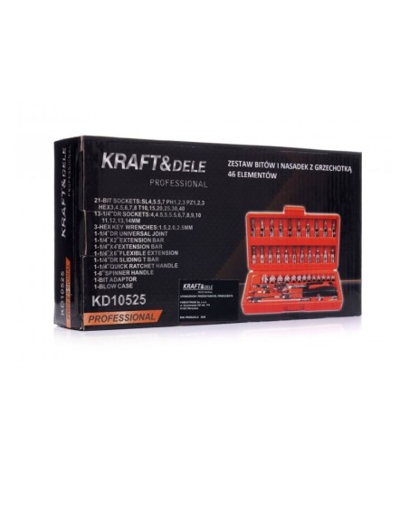 Trusa profesionala scule, Kraft&Dele KD10525, chei tubulare, 46 piese