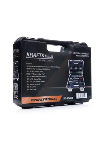 Trusa profesionala scule, Kraft&Dele KD10469, 46 piese, biti, surubelnite, clichet, soclu
