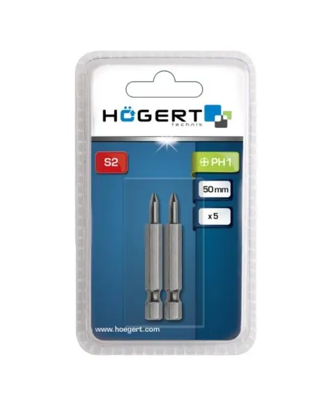 Set 2 biti de surubelnita, Hogert, hexagonal, PH1, 50mm Set 2 biti de surubelnita, Hogert, hexagonal, PH1, 50mm