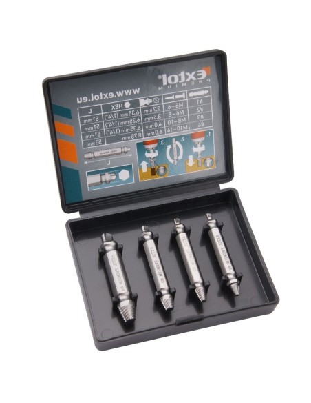 Set 4 extractoare de suruburi indoite, Extol Premium, M5-14, HSS