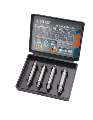 Set 4 extractoare de suruburi indoite, Extol Premium, M5-14, HSS