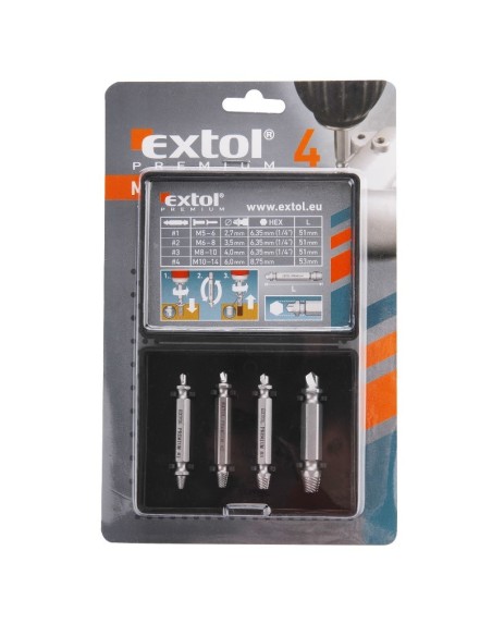 Set 4 extractoare de suruburi indoite, Extol Premium, M5-14, HSS