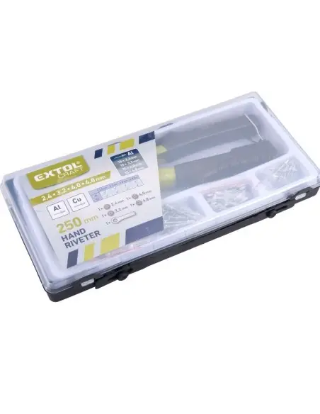 Set cleste nituit si 60 nituri, Extol, 2,4- 3,2 -4,0 -4,8mm Set cleste nituit si 60 nituri, Extol, 2,4- 3,2 -4,0 -4,8mm