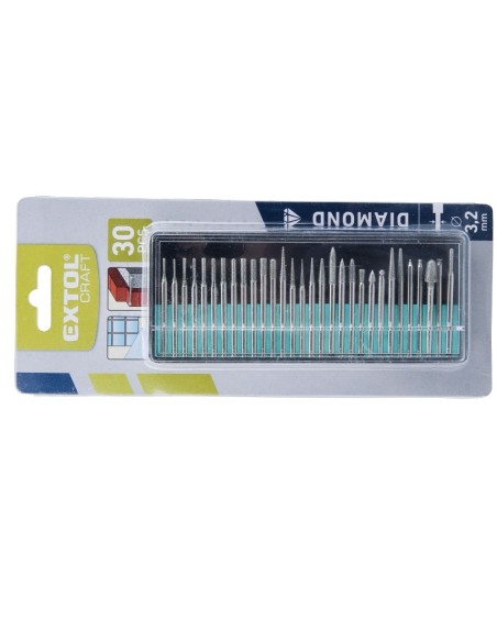 Set 30 freze diamantate, Extol, P150, tija de 3.2 mm Set 30 freze diamantate, Extol, P150, tija de 3.2 mm