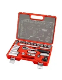 Trusa profesionala 39 piese, Extol Premium, chei tubulare, biti, surubelnita cu clichet 3/8"