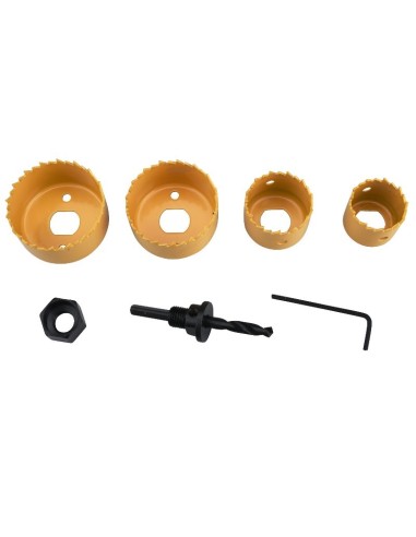 Set 6 piese carote si burgiu, Extol, 32-54 mm, din HSS / Bi-metal, pentru lemn