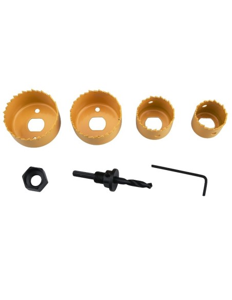 Set 6 piese carote si burgiu, Extol, 32-54 mm, din HSS / Bi-metal, pentru lemn