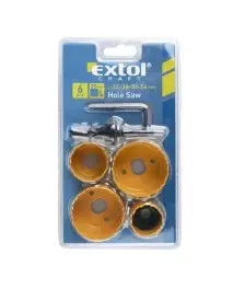 Set 6 piese carote si burgiu, Extol, 32-54 mm, din HSS / Bi-metal, pentru lemn