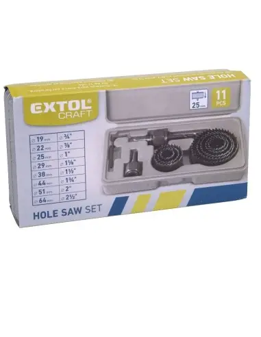 Set 11 piese carote, Extol, 19-64mm, pentru lemn, rigips, plastic
