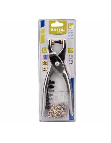 Set cleste de perforare si presare, Extol, cu 100 piulite, nituri, 2,5-5 mm, 225mm