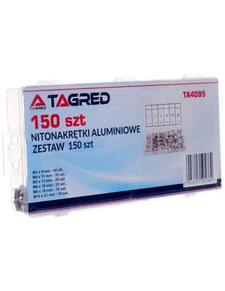 Set 150 piulite nitubile, Tagred TA4095, din aluminiu, M3-M10 Set 150 piulite nitubile, Tagred TA4095, din aluminiu, M3-M10