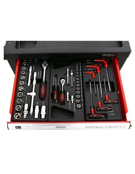 Dulap scule, Kraft&Dele KD361, pe roti, 6 sertare, 263 piese Dulap scule, Kraft&Dele KD361, pe roti, 6 sertare, 263 piese