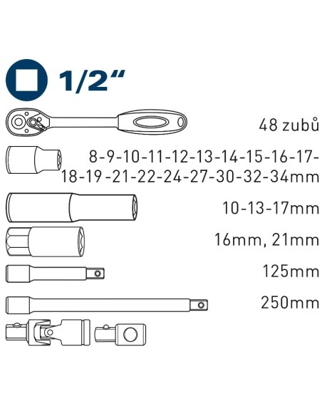 Set 29 chei tubulare, Extol, si clichet 1/2", CrV5