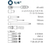 Set 31 chei tubulare, Extol, cu clichet 1/4", CrV