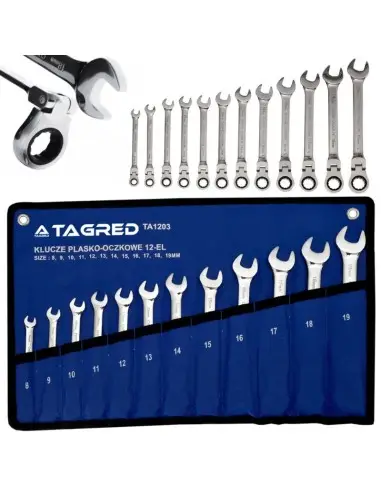 Set 12 chei combinate, Tagred TA1203, inelare cu clichet, 8-19mm Set 12 chei combinate, Tagred TA1203, inelare cu clichet, 8-19mm