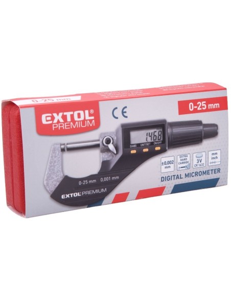 Micrometru, Extol Premium, digital, 0-25 mm, rezolutie 0.001 mm