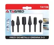 Set de 6 freze HSS biax, Tagred TA1136, pentru lemn si metal, 6mm