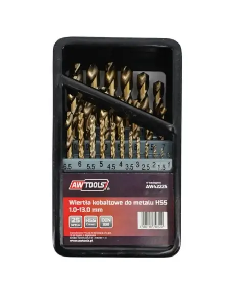 Set burghie metal, AWTools AW42225, HSS-Co, 1-13mm, 25 buc Set burghie metal, AWTools AW42225, HSS-Co, 1-13mm, 25 buc