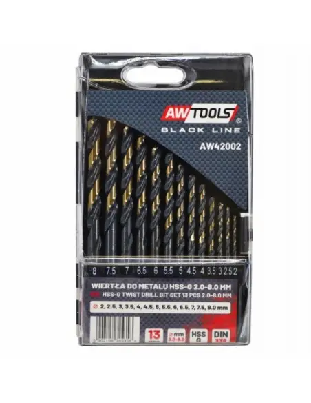 Set burghie metal, AWTools AW42002, HSS M2, 2.0 - 8.0 mm, 13 buc