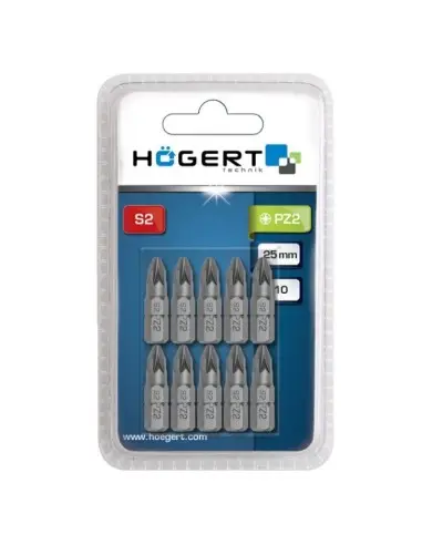 Set 10 biti se surubelnita, Hogert HT1S317, PZ2, 25 mm, otel S2