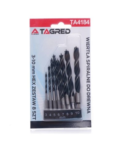 Set burghie pentru lemn, Tagred TA4184, HEX 1/4, 3-10 mm, 8 piese Set burghie pentru lemn, Tagred TA4184, HEX 1/4, 3-10 mm, 8 piese