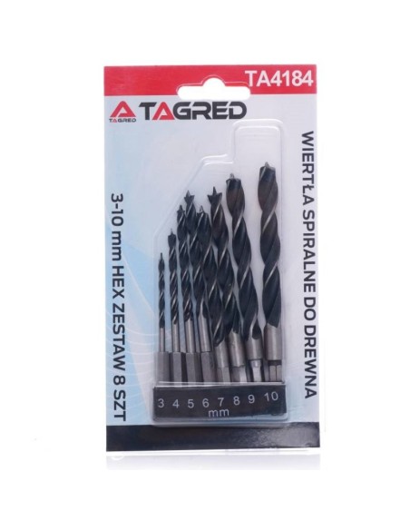 Set burghie pentru lemn, Tagred TA4184, HEX 1/4, 3-10 mm, 8 piese Set burghie pentru lemn, Tagred TA4184, HEX 1/4, 3-10 mm, 8 piese