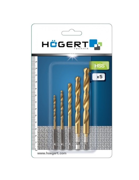 Set burghie pentru metal, Hogert HT6D180, 5 piese, otel HSS Set burghie pentru metal, Hogert HT6D180, 5 piese, otel HSS