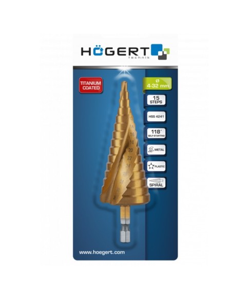 Burghiu conic, Hogert HT6D326, spiralat, 4-32 mm, 1/4'' Burghiu conic, Hogert HT6D326, spiralat, 4-32 mm, 1/4''