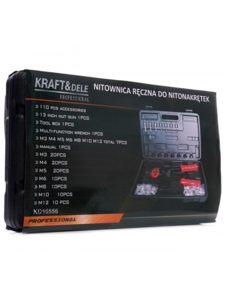 Cleste pentru nituit, Kraft&Dele KD10556, 110 piese, M3 - M10