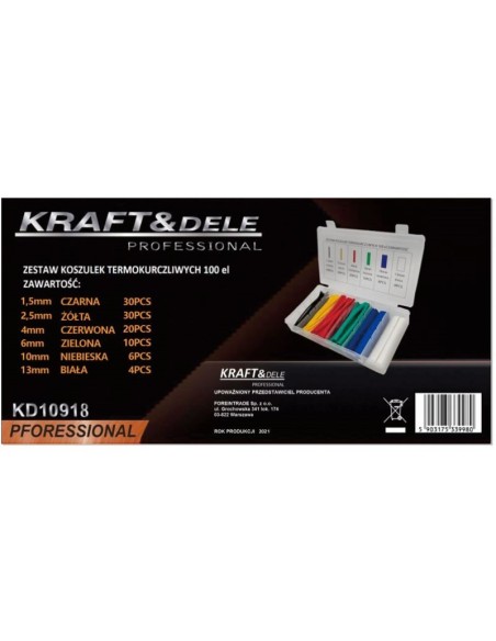 Set tuburi termocontractabile, Kraft&Dele KD10918, 100 piese, 6 dimensiuni