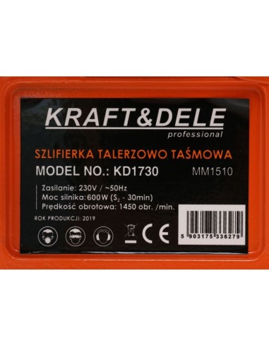Masina de slefuit cu banda, 600W, KD1730, Kraft&Dele
