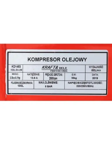 Compresor ulei, 100L 1-8 bar, KD1483, Kraft&Dele