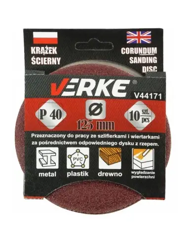 Disc abraziv, 125mm P40 10buc, V44171, Verke Disc abraziv, 125mm P40 10buc, V44171, Verke