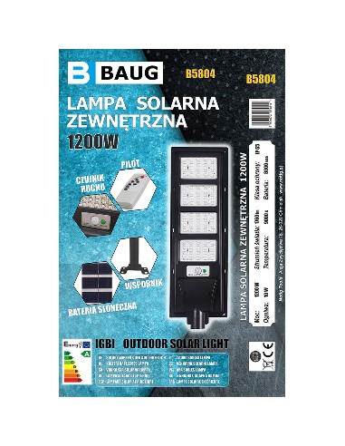 Lampa solara exterior, Baug, 1200w, senzor de miscare Lampa solara exterior, Baug, 1200w, senzor de miscare