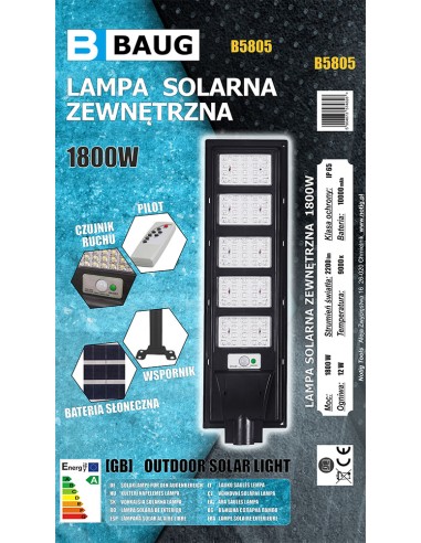 Lampa solara exterior, Baug, 1800w, senzor de miscare