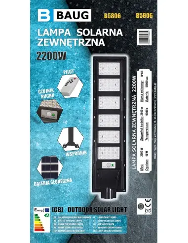 Lampa solara exterior, Baug, 2200w, senzor de miscare, telecomanda