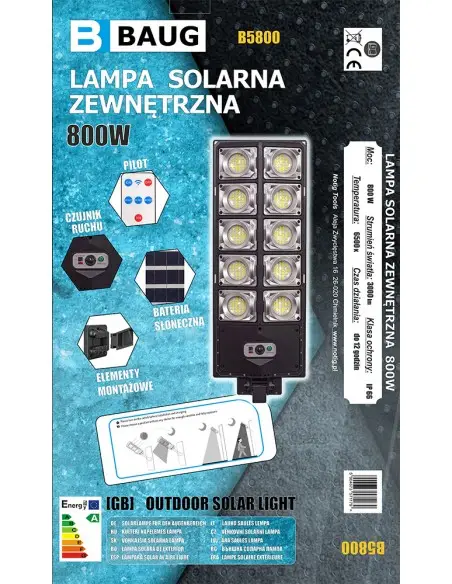 Lampa solara pentru exterior, Baug, 800w,senzor de miscare