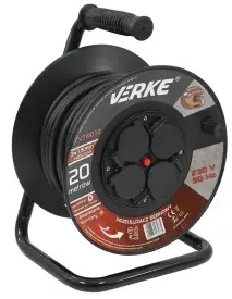 Cablu prelungitor pe bobina, Verke, 20m, 4 prize, 3X1.5 mm, V70012