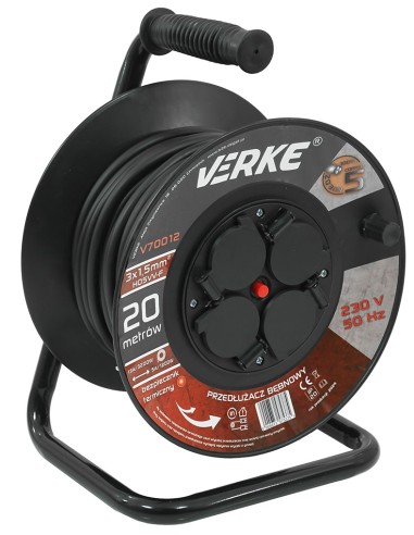 Cablu prelungitor pe bobina, Verke, 20m, 4 prize, V70012 Cablu prelungitor pe bobina, Verke, 20m, 4 prize, V70012