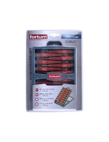 Set surubelnite 15pcs, FORTUM, 4740802, CrMoV, Soft Grip