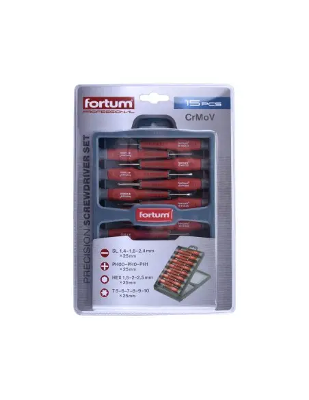 Set surubelnite 15pcs, FORTUM, 4740802, CrMoV, Soft Grip