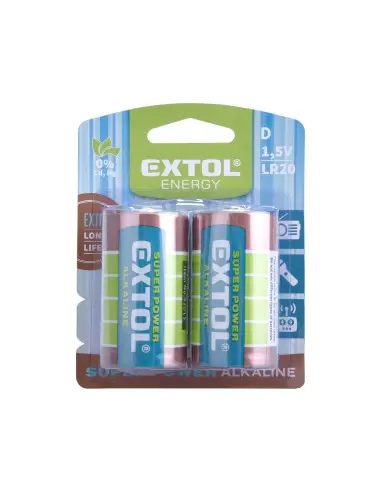 Baterii alcaline, EXTOL ENERGY, 42015, 1,5V D, metalica