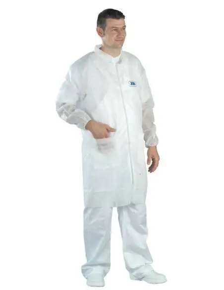 Halat de unica folosinta din polipropilena 42 gr/mp, Alb TIDI GANTELINE Coverguard - Unica folosinta Halat de unica folosinta din polipropilena 42 gr/mp, Alb TIDI GANTELINE Coverguard - Unica folosinta